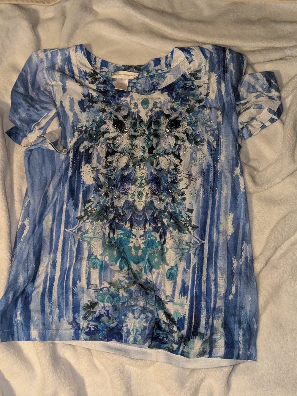 Christopher & Banks Blue Floral-Print Short Sleeve Tee